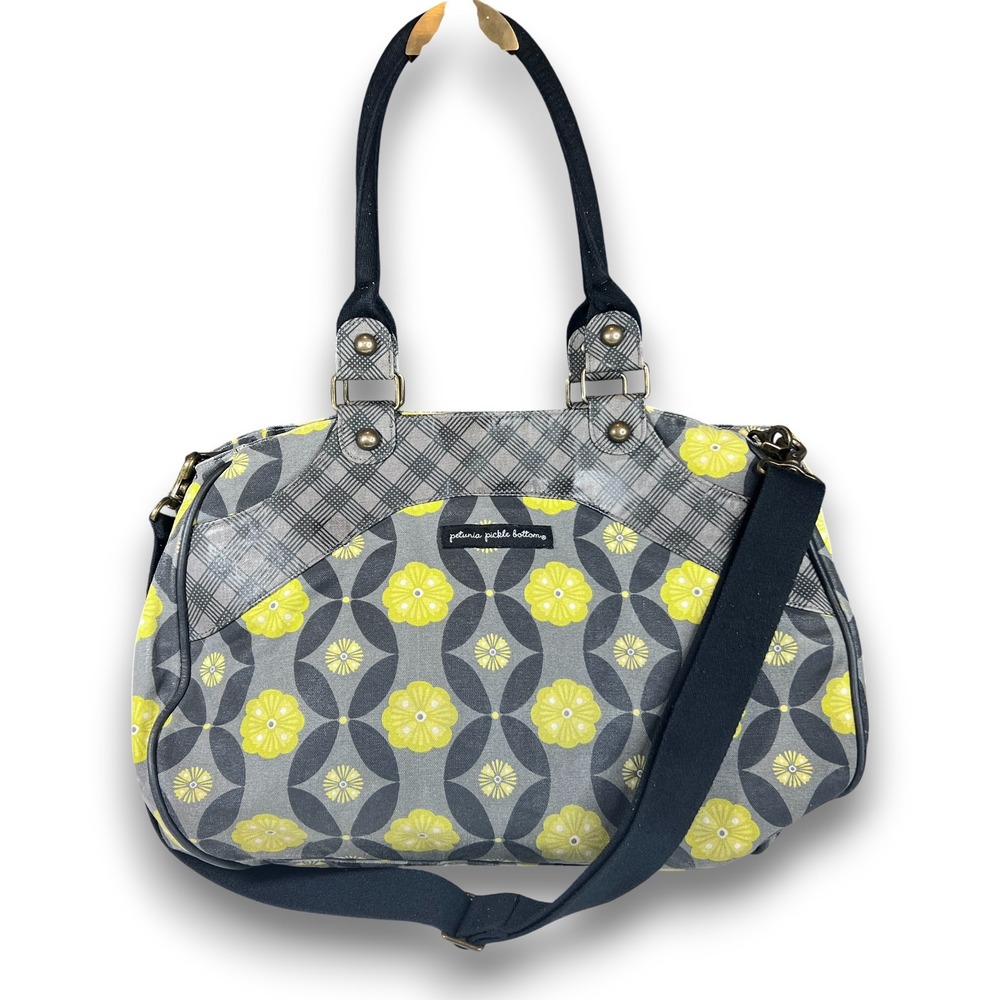 Petunia Pickle Bottom Wistful Weekender Diaper Bag Yellow Gray Floral Large Tote
